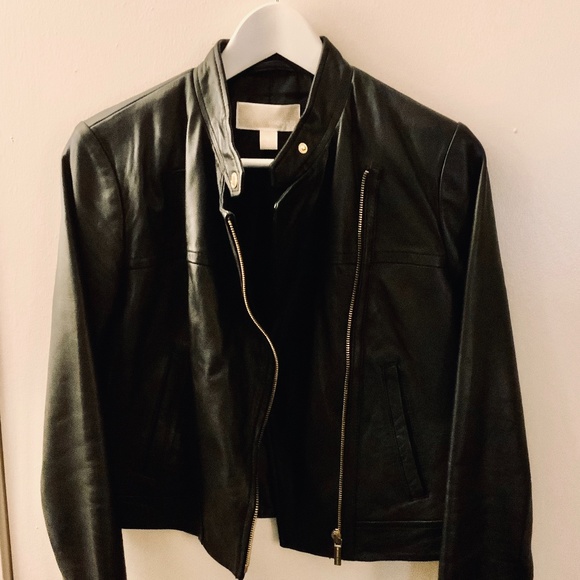 Micheal Kors Cropped Leather Moto Jacket Black S - Picture 11 of 13